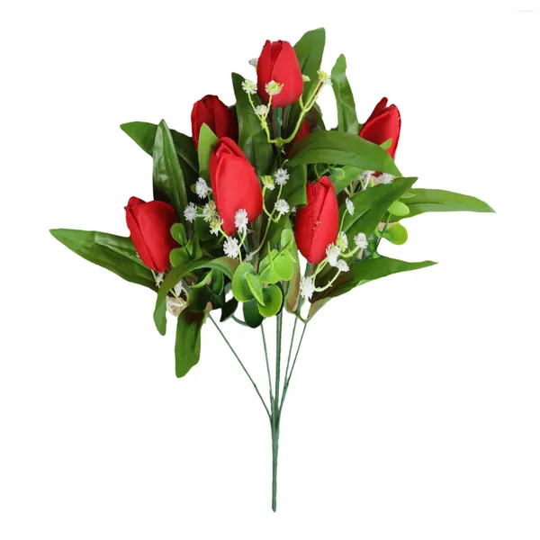Fiori decorativi Tulipano Fiore nuziale Velluto Mano con bouquet Espositore da tavolo Decorazione domestica Simulazione Disposizione in plastica