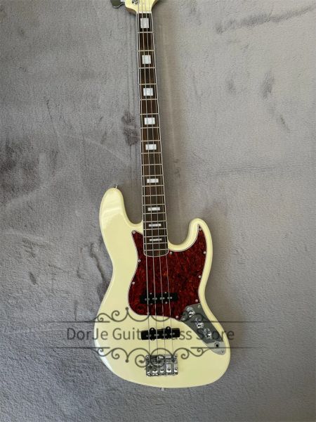 Gitar krem ​​sarı bas 4 teller bas gitar gül ağacı fingherboard kırmızı kaplumbağa kabuğu pickguard sabit köprü