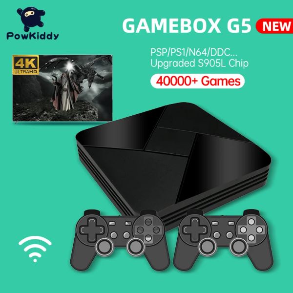 Consoles Powkiddy Novo G5 Wireless Video Game Console Super Console X 50 + Emuladores HD Wifi Retro TV Game Box Video Player para PS1 Family