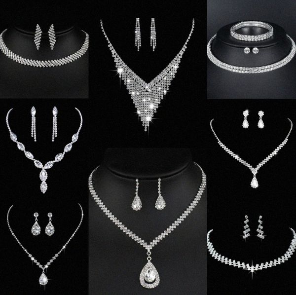 Wertvolles Labordiamant-Schmuckset Sterlingsilber-Hochzeits-Halsketten-Ohrringe für Frauen-Braut-Verlobungs-Schmuck-Geschenk R7Hz #