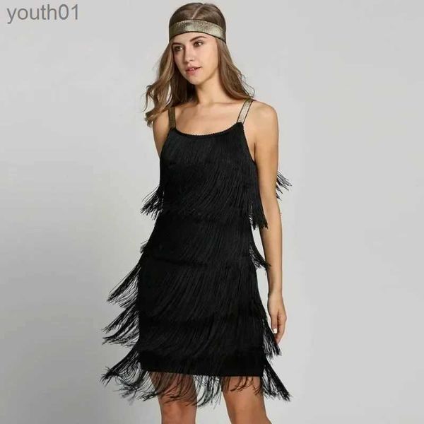 Vestidos casuais básicos vintage vestidos 1920s flapper menina fantasia vestido grande gatsby vem slash neck strappy franja swing festa mulheres yq240402