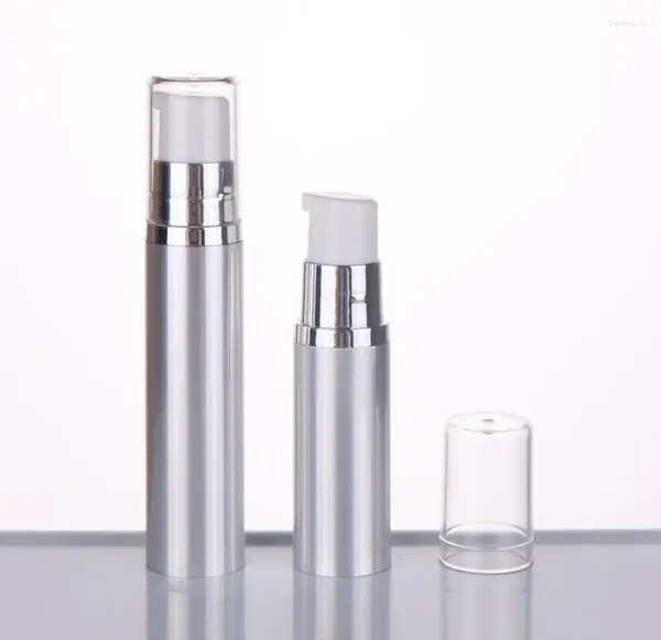 Bottiglie di stoccaggio 5ML Bottiglia di plastica Airless in plastica argento/oro Coperchio trasparente per lozione/siero per gli occhi/emulsione/spruzzatore di essenza Cosmetici per la cura della pelle