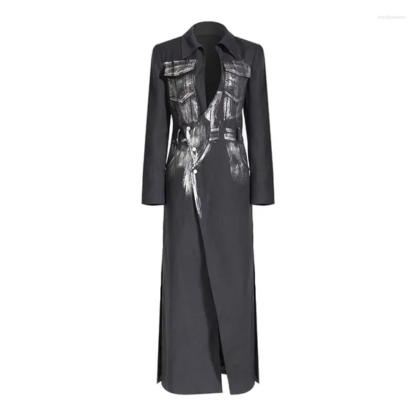 Trench da donna Cappotto di lusso Graffiti Giacca a vento Donna Giacche lunghe Cappotto Abito 2024 Designer Autunno Inverno Abiti Giacca irregolare