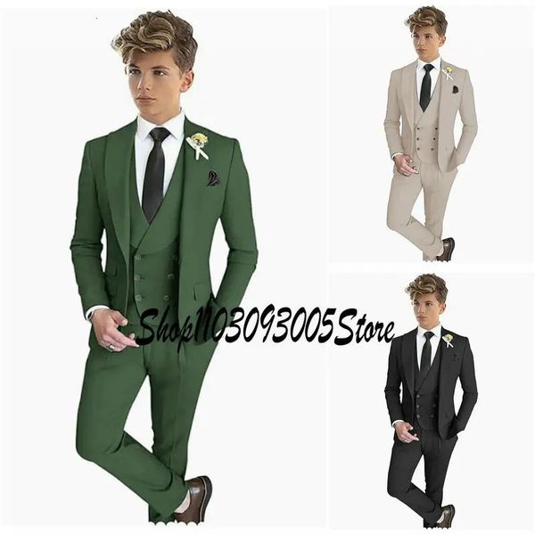 Ternos formais verdes escuros para meninos, smoking de casamento, 3 peças, slim fit, blazer infantil, conjunto de colete, 216 anos, roupa de festa do noivo 240328