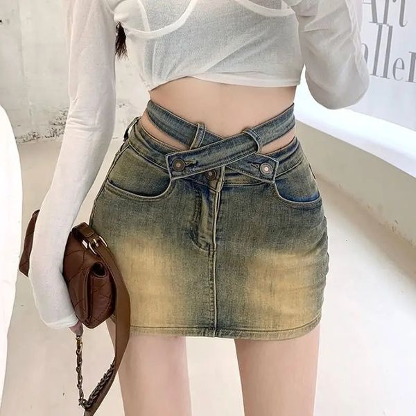 Mulheres verão saia envoltório cintura alta sexy curto mini saias uma linha babes denim shorts sob as mulheres jean y2k micro 240401