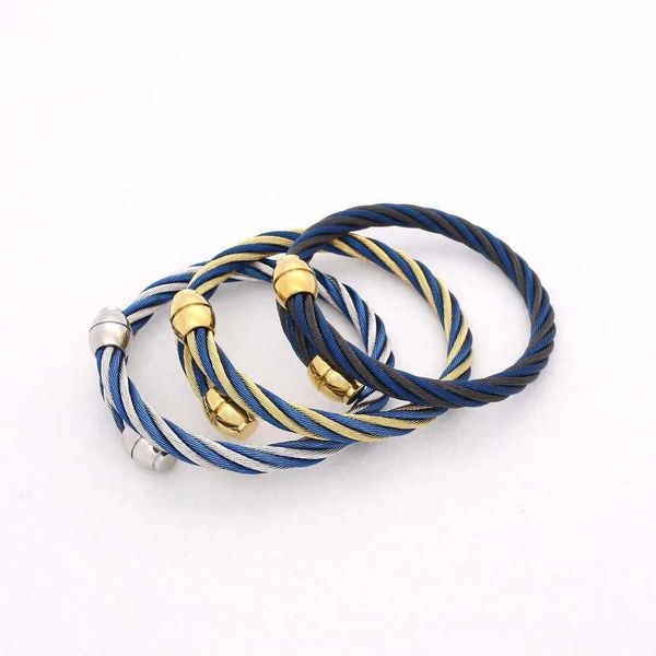 Kette JSBAO Herren/Damen Modeschmuck Gold Schwarz Blau Farbiger Edelstahldraht Twisted Wild Cable Manschettenarmband Damen Geschenkarmband Q240401