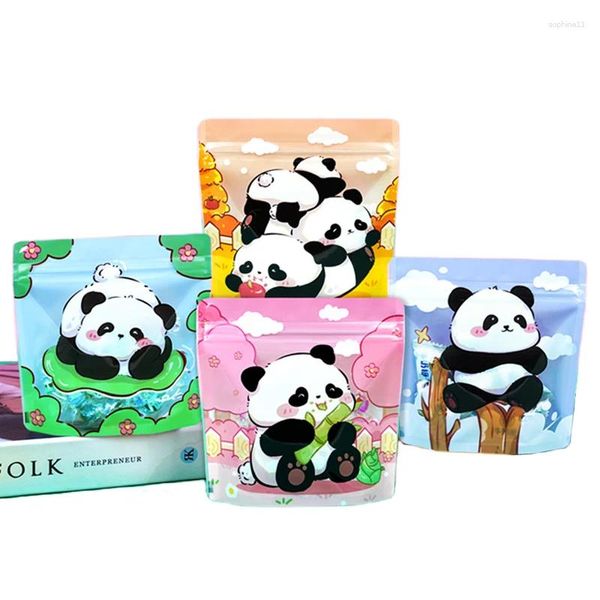 Envoltório de presente 50 pcs bonito panda padrão biscoito doces plástico zíper sacos artesanais lanche embalagem para crianças aniversário presentes de festa de natal