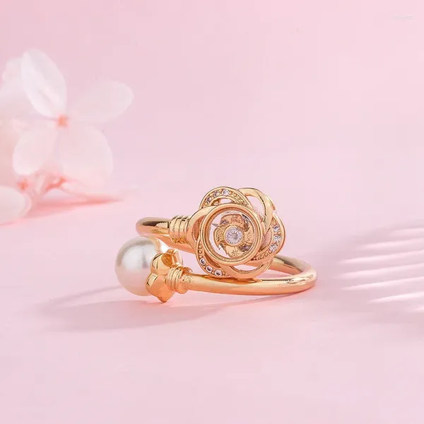 Кольца кластера, модные креативные дизайны персикового цвета, золотого цвета, кольцо с подвеской для женщин, в богемном стиле, циркон для коктейльных вечеринок, ювелирные изделия