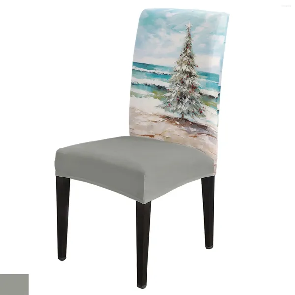 Coprisedie Spiaggia Albero di Natale Set di coperture per pittura a olio Cucina Elasticizzato Spandex Fodera per sedile Decor Sala da pranzo