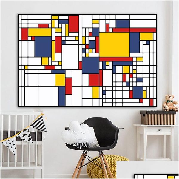 Pinturas Pintura em Lona Piet Cornelies Mondrian Abstrato Pôsteres e Impressões Arte de Parede Imagem Moderna para Grade Sala de estar Homefavor Dhfir