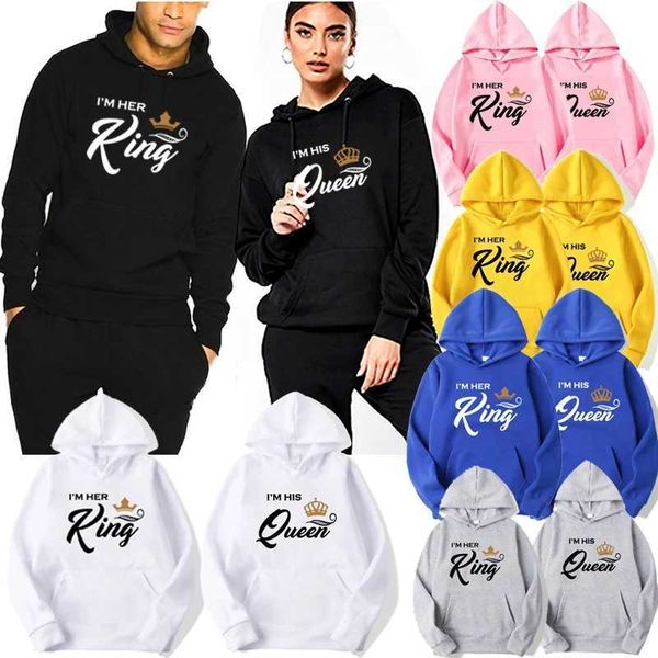 Moletons femininos moletons plus size s-xxxxl masculino Hoodie King e rainha impressa capuz 240401