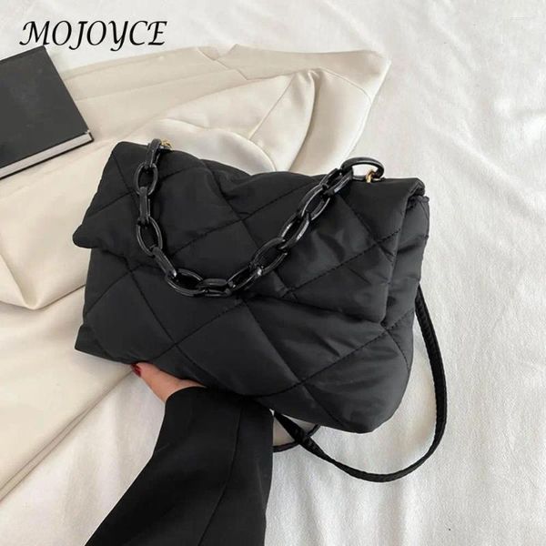 Totes corrente crossbody sacos quadrados aba de náilon bolsas femininas casual acolchoado moda all-match inverno grande capacidade para meninas compras