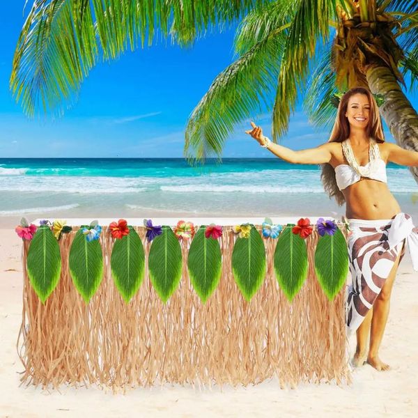 Tischrock für tropische Hawaii-Party-Dekorationen, Luau-Party-Dekorationen, Zubehör, Erwachsene, Kinder, Geburtstag, Tischdecke, Dekor 240315