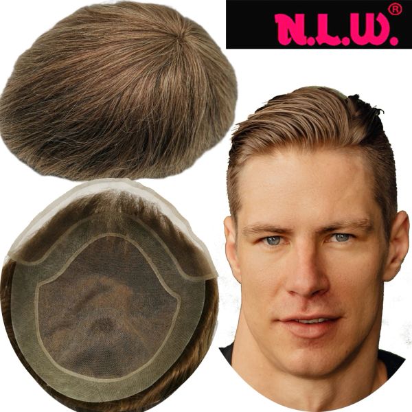 Toupet Toupee per uomo Protesi per capelli umani NLW Mens Swiss Lace Front con PU intorno al sistema di sostituzione dei capelli Unità per capelli base 10 * 8