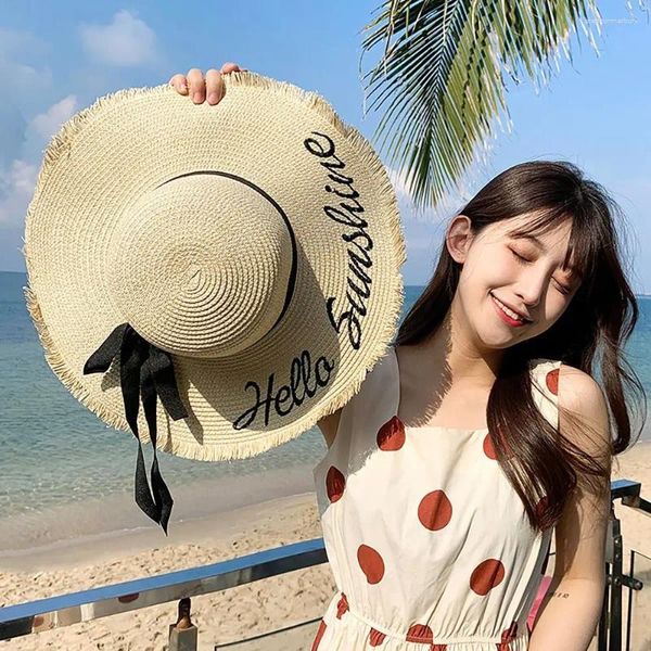Breite Krempe Hüte Big Ribbon Strohhut Sommer Koreanische Version UV-Schutz Abdeckung Panama Lady