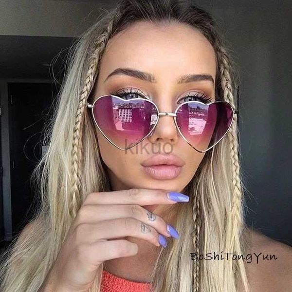 Óculos de sol senhoras em forma de coração óculos de sol metal mulheres marca designer moda sem aro amor lentes óculos de sol oculos uv400 240401