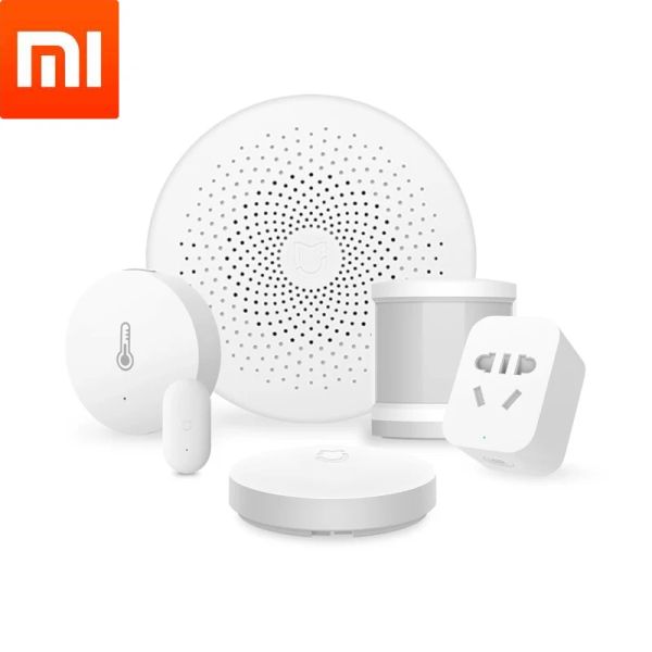 Controle xiaomi kit de sensor casa inteligente mijia gateway2 porta janela sensor corpo humano interruptor sem fio umidade zigbee soquete