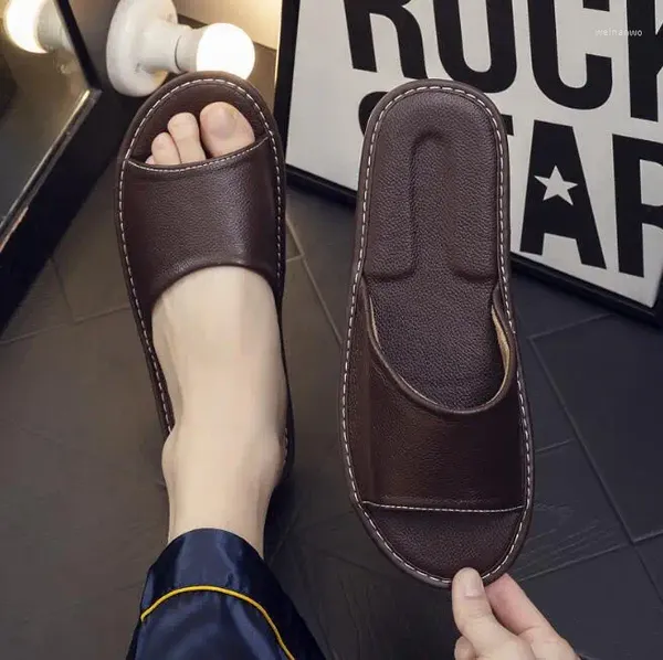 Hausschuhe Echtes Leder Häuser In Indoor Slipper Sommer Offene spitze Sandalen Männer Frauen Ältere Casual Slides Schuhe