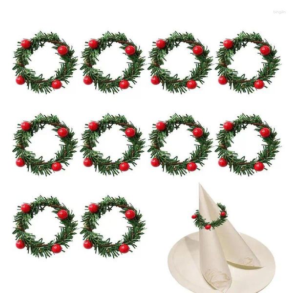 Flores decorativas guirlanda de natal baga vermelha videira 10 pçs anéis de guardanapo para 2024 ano decoração de casa ornamento de casamento decoração de festa