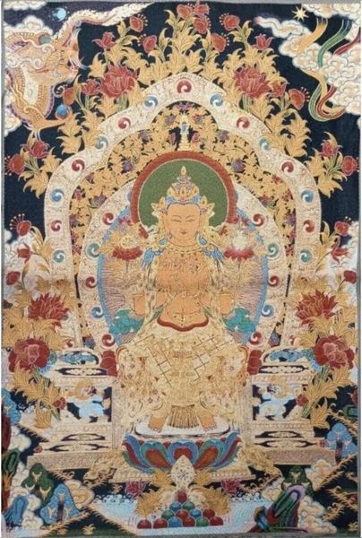 Halkiler İpek Nakış Tibet Thangka Budizm Ejderhası Phoenix Uzun Ömür Buda Tangka Yoga Budist Goblen Meditasyonu