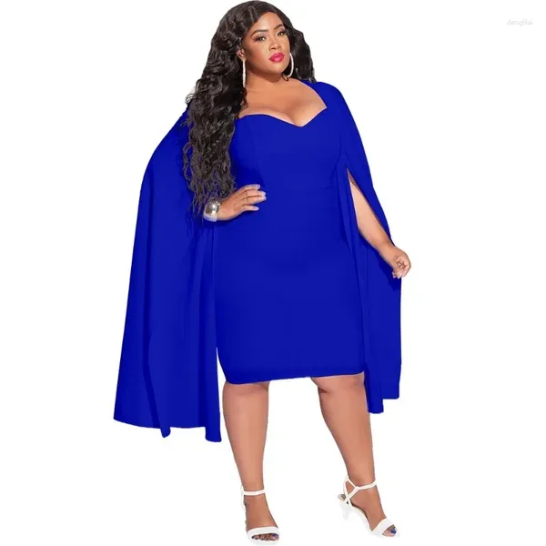 Plus size vestidos femininos sexy cintura alta midi vestido hip envoltório fino ajuste manto manga moda cor sólida senhoras roupas de festa