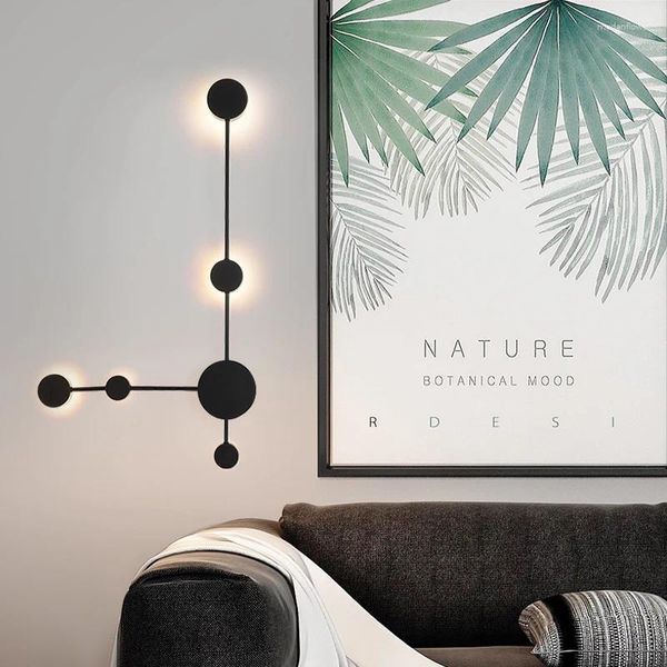 Wandleuchte, minimalistische LED-Leuchten, TV-Sofa-Hintergrundlampen, moderne goldene Innendekoration, nordische Secone-Betten, rund