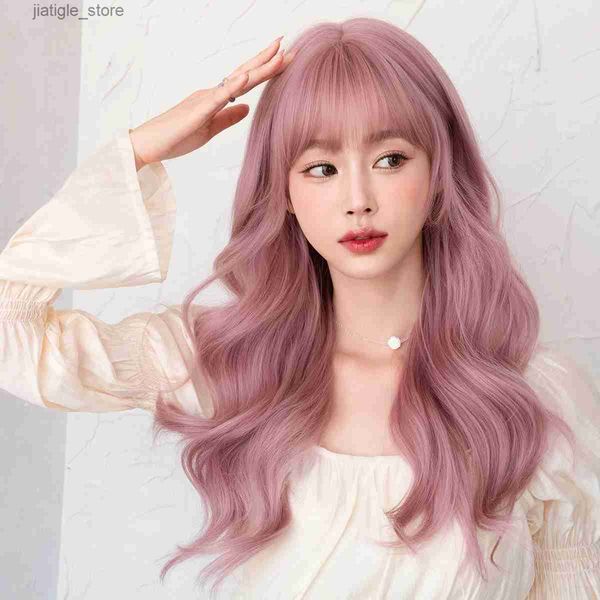 Parrucche sintetiche 7jhh parrucche lunghe wigs ondulate per donne costume da festa quotidiano parrucca di capelli sintetici con scoppi di halloween costume carnival lolita parrucca y240401