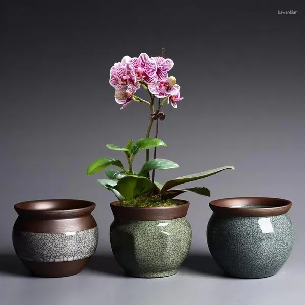 Vazolar çin yixing alabaster flowerpot retro retro klasik iki yamalar renk dekoratif vazo kapalı yeşillik nefes alabilen bonsai saksılar