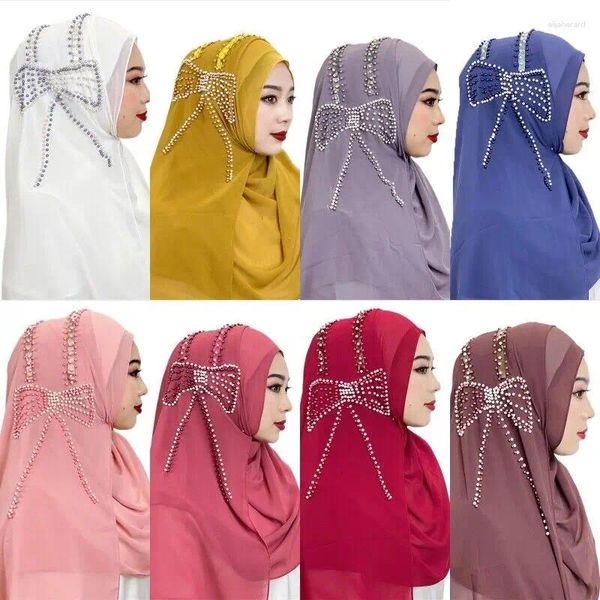 Шарфы высокого качества, женский шифоновый простой шарф, роскошный платок из бисера, мусульманский арабский хиджаб, повязка на голову, платок, шали 170-72 см