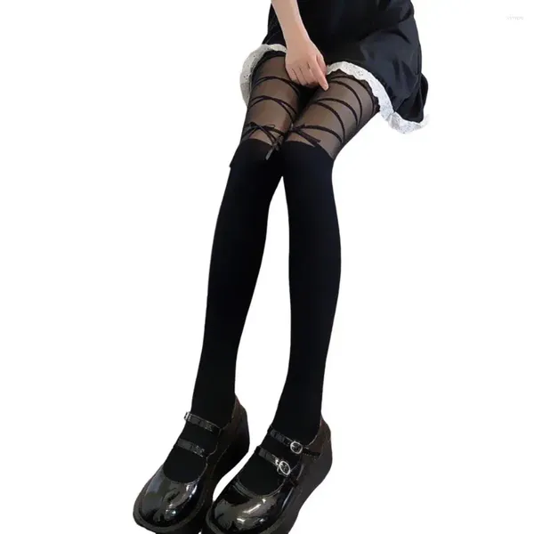 Frauen Socken Sexy Oberschenkel-hohe Strümpfe Elegante Spitze Patchwork Frauen Mit Schleife Dekor Über Knie Länge Japanisch