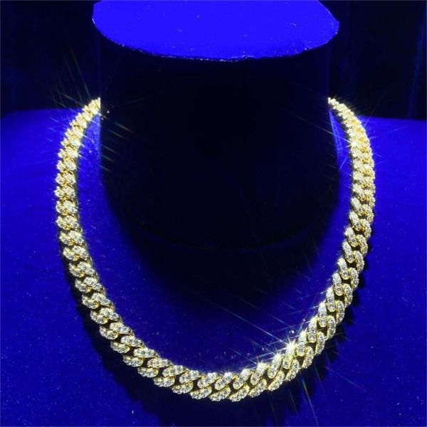 Anpassbare 10mm Moissanit Cuban Link 925 Sterling Silber Kette 14k Gold Messing Gold Cuban Link Miami Halskette Frau Mann