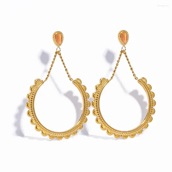 Baumelnde Ohrringe WILD FREE Vintage übertriebener geometrischer Tropfen für Frauen, 18 Karat vergoldeter Edelstahl, Opal-Statement-Schmuck