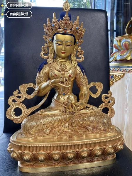 Statuette decorative Grande # Buddismo di alta qualità Tempio del Tibet Doratura Guru Vajrasattva Buddha Statua in rame CASA Famiglia Efficace
