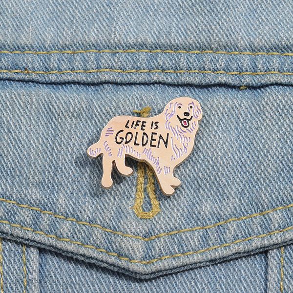 Criativo dos desenhos animados cão dourado esmalte pinos bonito animal filhote de cachorro lapela emblema moda broches decorativos acessórios presente para amigos