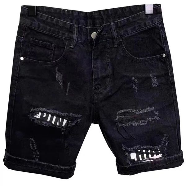 Herren Loch Patch Koreanische Slim Jeans Kurze Hosen Shorts Füße Schwarz Denim Jeans für Männer Cowboy Teenager Designer Hosen 240327