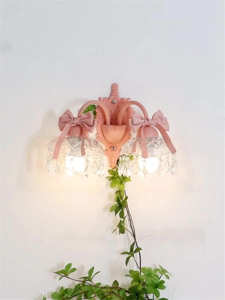 Lâmpada de parede nórdica rosa arco menina lâmpadas cabeceira vidro cristal princesa quarto corredor escadas bonito casa iluminação decorativa