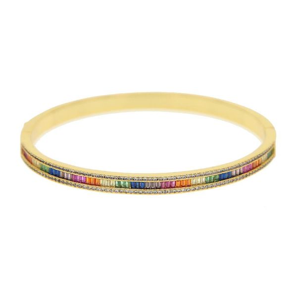 Andere Armbänder 18 Karat Gold überzogener Regenbogen-Cz-offener Manschetten-Armreif für Dame-Frauen-neuer modischer herrlicher Art- und Weiseschmuck Colorf-Armband-Durchmesser 56- DHDUP