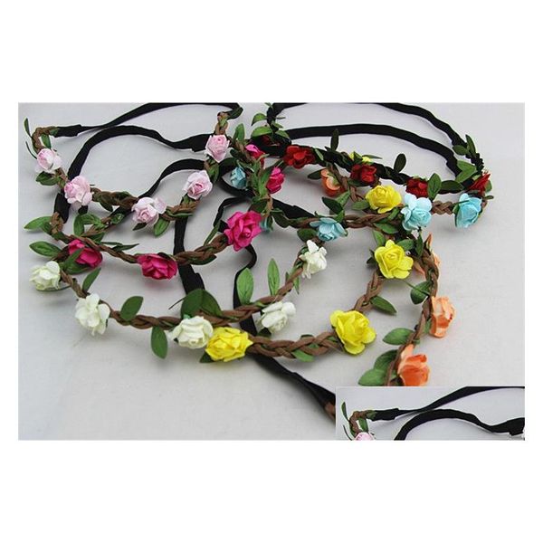 Accessori per capelli 19 colori Corona di fiori Fascia per capelli Collana Copricapo Treccia Boho per ragazze Donne Neonata M1380 Consegna a goccia Bambini Mater Dhvmp