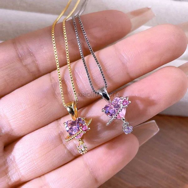 Anhänger Halsketten Großhandel Ins Nette Rosa Herz Zirkon Anhänger Halskette Für Frauen Mädchen Süße Exquisite Charme Halskette Schmuck Geschenk 240401