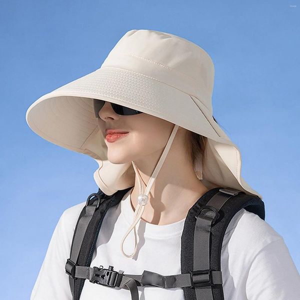 Cappelli a tesa larga Cappello da riparo Donna Estate Grande scialle Protezione solare Pescatore Moda Sole all'aperto con grande spiaggia floscia per