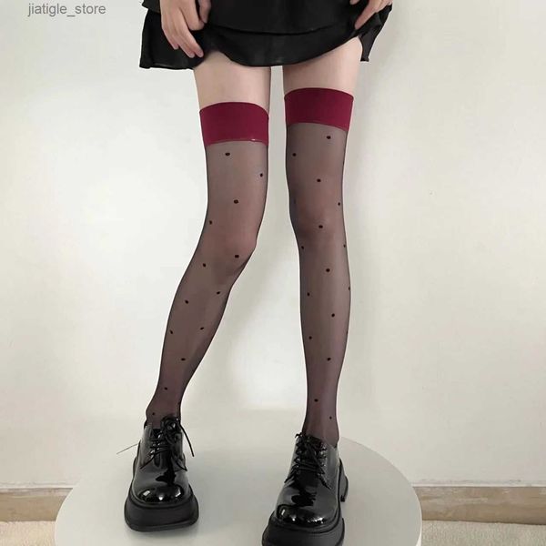 Sexy Socken Damenstrümpfe Punktbedruckte transparente Oberschenkelstrümpfe Lolita süße Nylonstrümpfe für Mädchen Cosplay Mode lange Socken Y240401