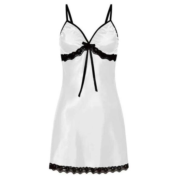 85B6 Pijamas sexy mulheres sexy lingerie porno dor de dormir vestido de sono de renda de seda cetim de cetim sem mangas Nighties