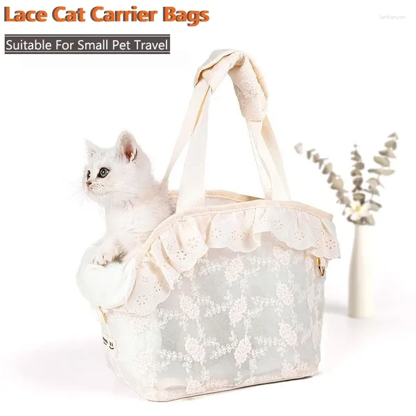 Portadores de gatos rendas filhote de cachorro portador sacos respirável pet tote um ombro viagem ao ar livre pequenos cães bolsa portátil teddy bolsa acessórios