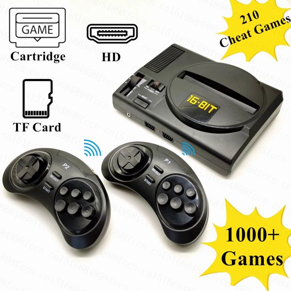 Konsollar Kablosuz HD Retro TV Video Oyunu Konsolu Megadrive 16 Bit Oyunlar için Genesis için 1000 Oyunlarla TF Cardcartridge Destek