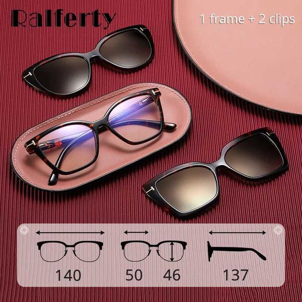 Occhiali da sole Ralferty 2 clip decorative magnetiche per occhiali da vista clip su montature per occhiali da donna 2021 armacao de oculos de grau feminino 240401