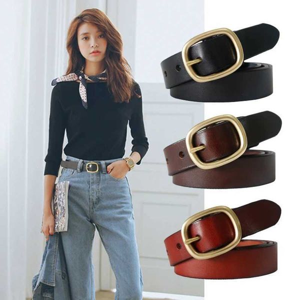 Cintos Dinisiton New Womens Belt Womens True Belt Gold Pin Fivela Strap Jeans Transporte Direto Fantasia Retro Q240401