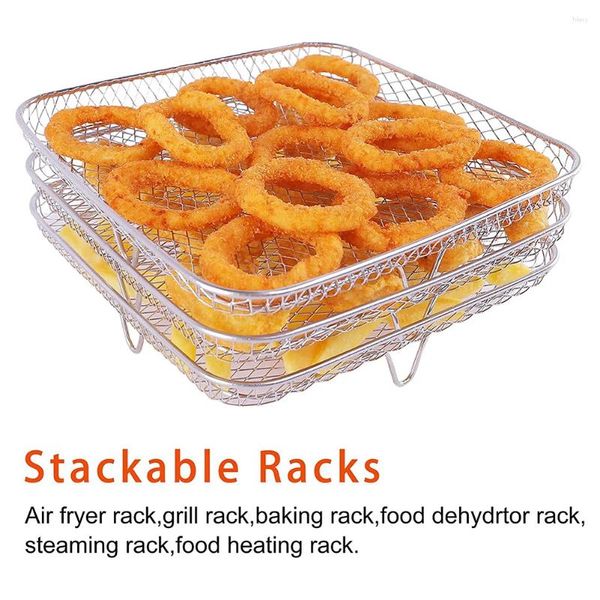 Doppelkessel 3-Layer Air Fryer Rack Stapelbarnsgrill Dampfdampfer Edelstahl Haushaltsgeräte für Ofen-Dampfmaschine Mikrowellenbacken