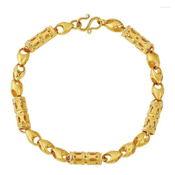 Pulseiras de link MxGxFam (19,5 cm) contas ocas joias para homens mulheres designs criativos banhados a ouro puro