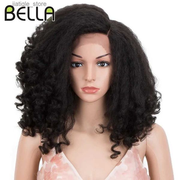 Perucas sintéticas Bella Curly Hair Synthetic Lace peruca trançada Dreadlock Big Hair Wig para mulheres negras 14 polegadas Cabelas curridas peruca frontal sintética Y240401