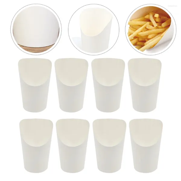 Coppe usa e getta cannucce da 50 pezzi Contenitori snack con tazza patatine fritte cono da asporto francese da asporto bianco carta portatile